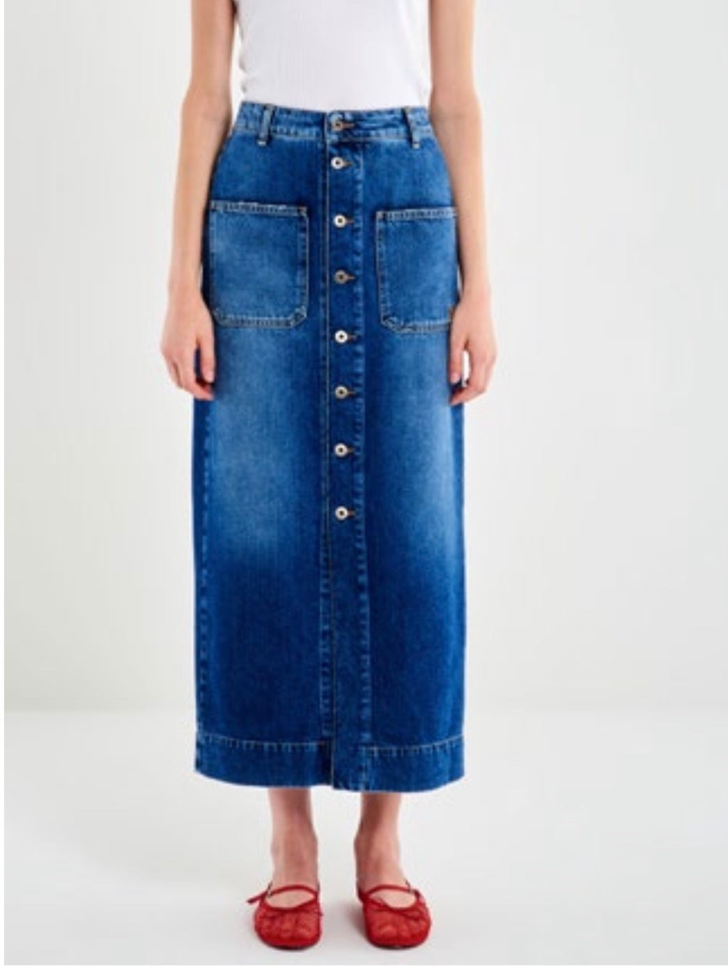 Gonna lunga in denim con bottoni / SoloTre