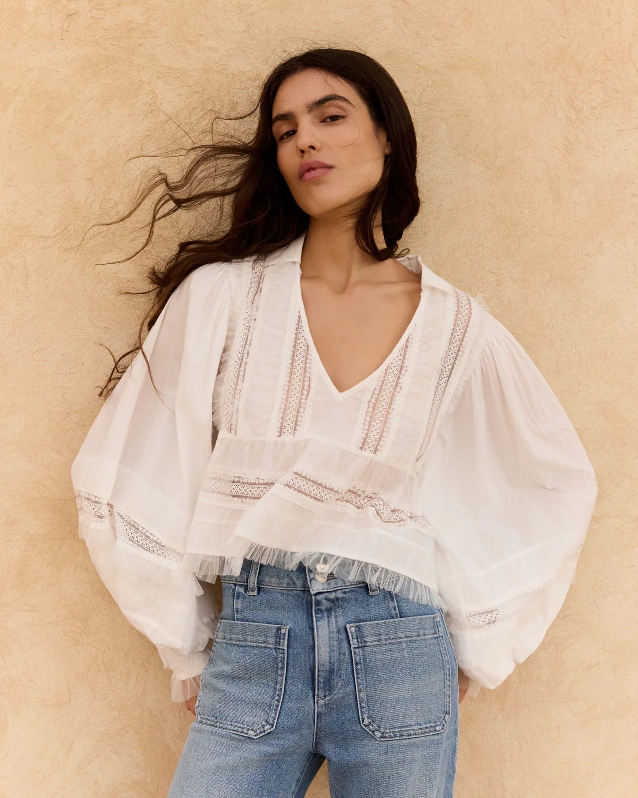 Blusa in cotone operato e pizzo MELODY / Mes Demoiselles
