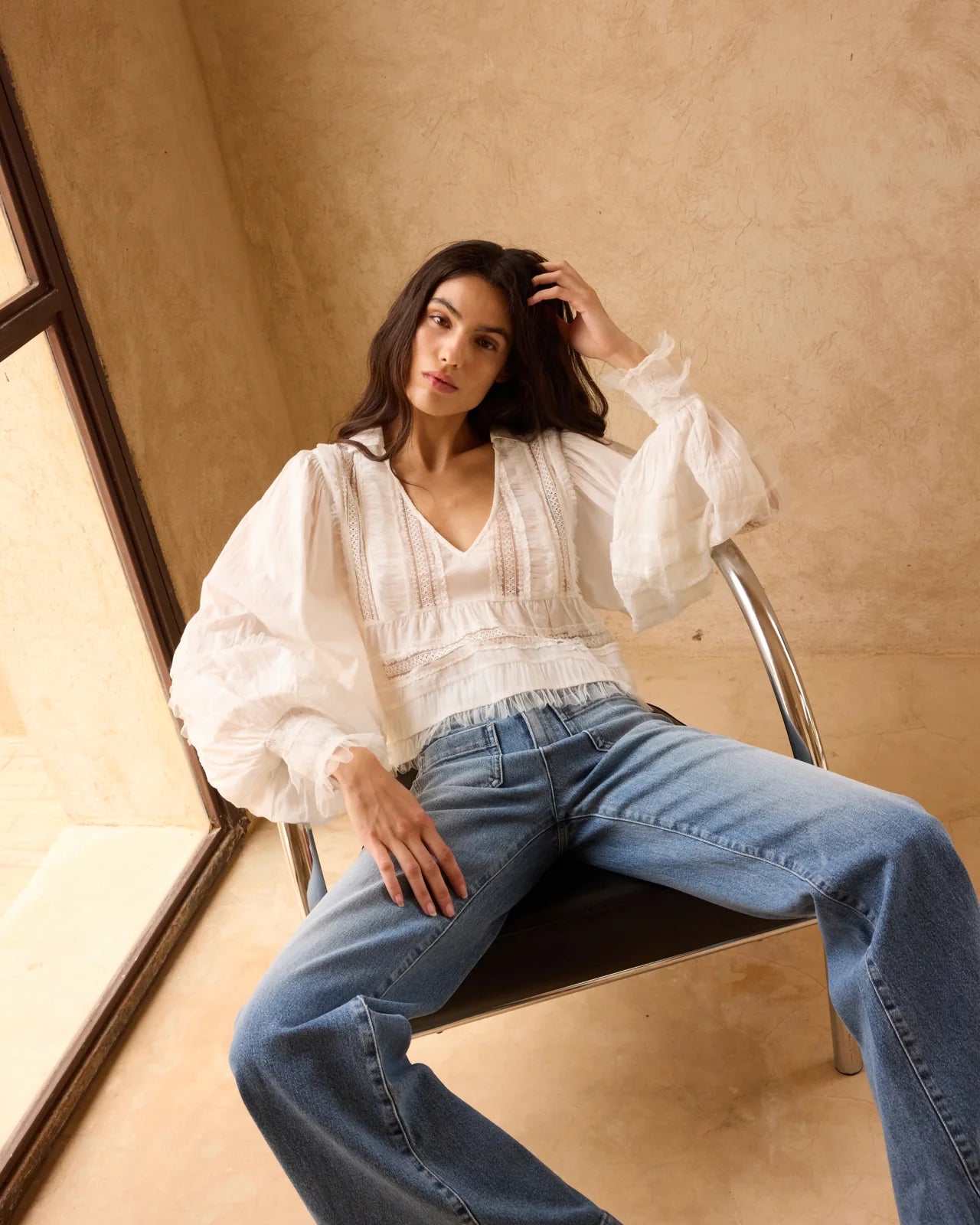 Blusa in cotone operato e pizzo MELODY / Mes Demoiselles