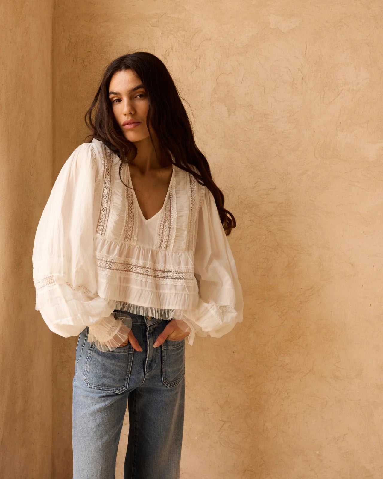 Blusa in cotone operato e pizzo MELODY / Mes Demoiselles