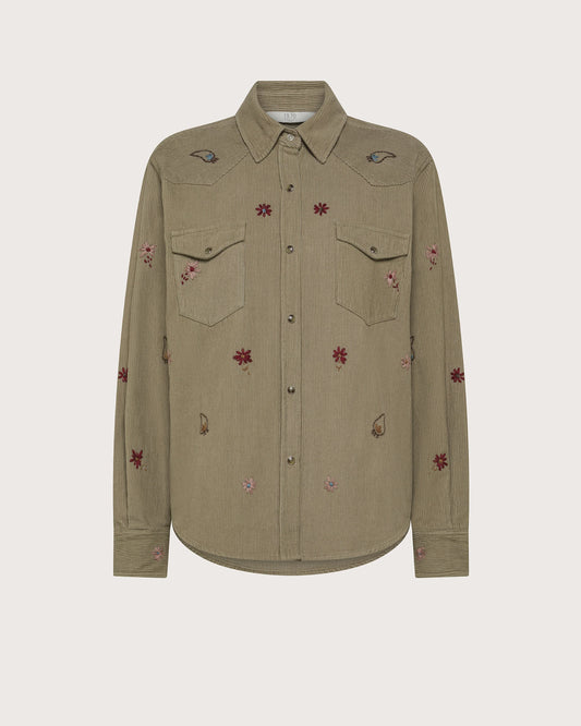 Camicia in velluto millerighe ricamata