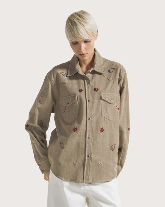 Camicia in velluto millerighe ricamata