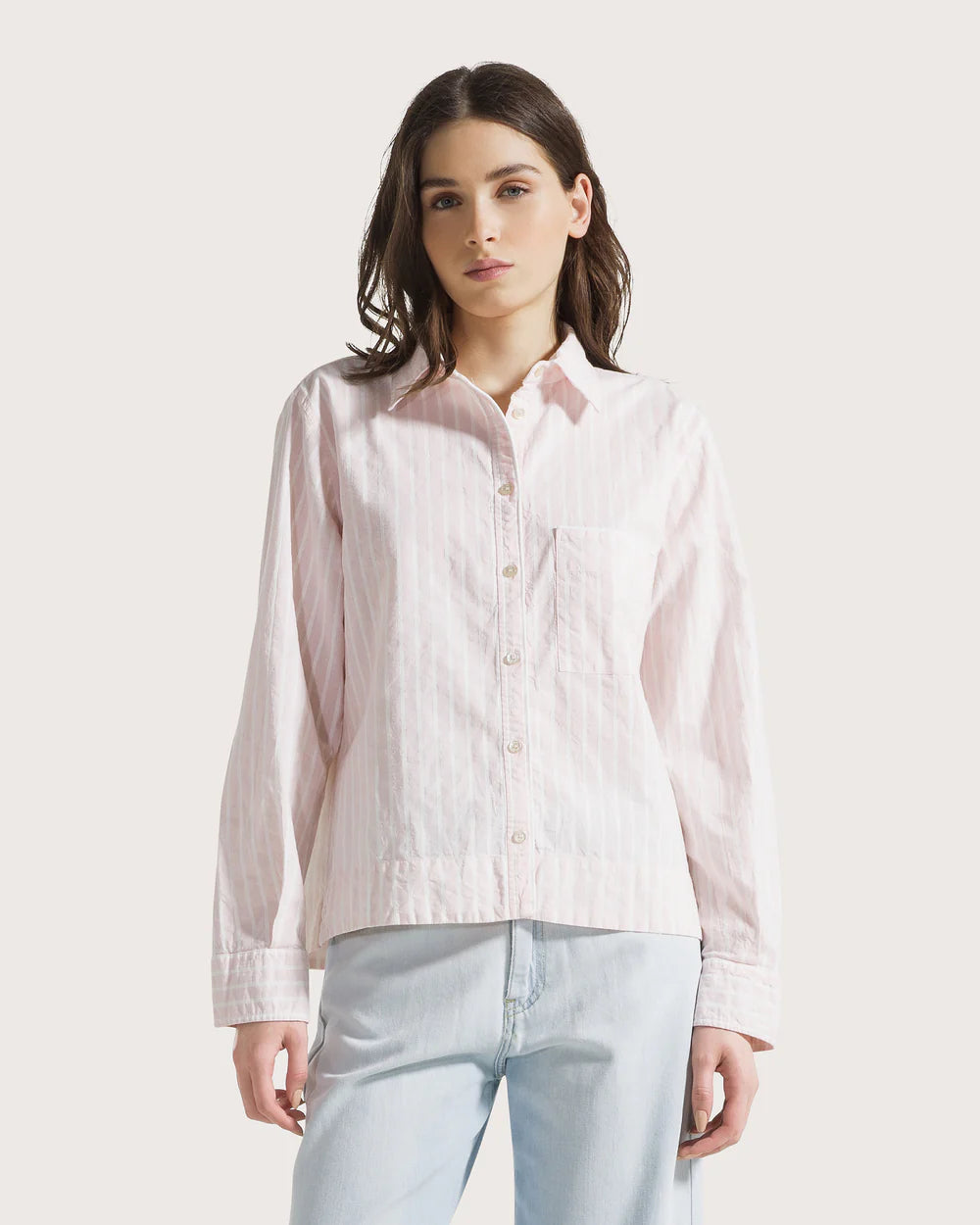 Camicia in cotone rigato rosa / 19.70