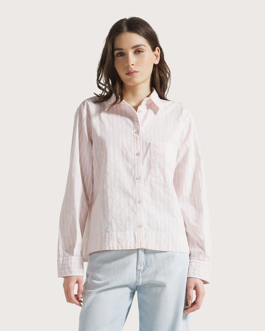 Camicia in cotone rigato rosa / 19.70