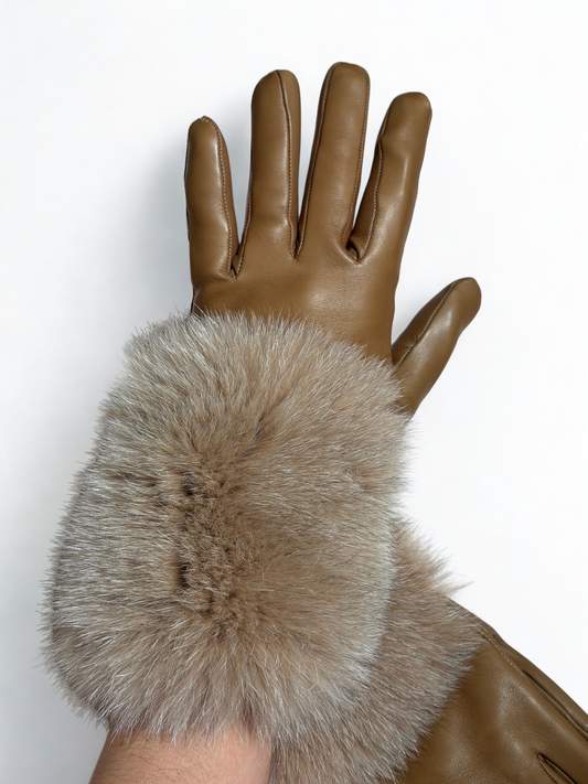 Guanti in pelle con manicotto in pelliccia / Alpo
