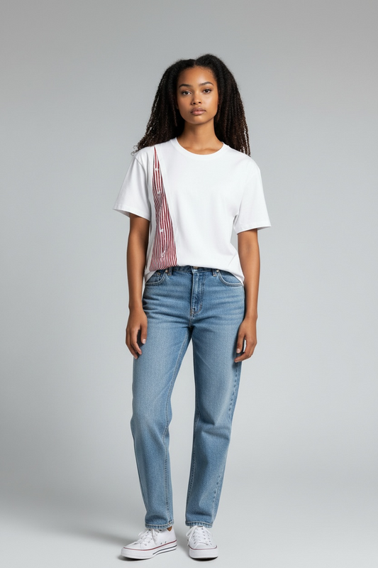 T-Shirt con inserto a righe rosso / SoloTre