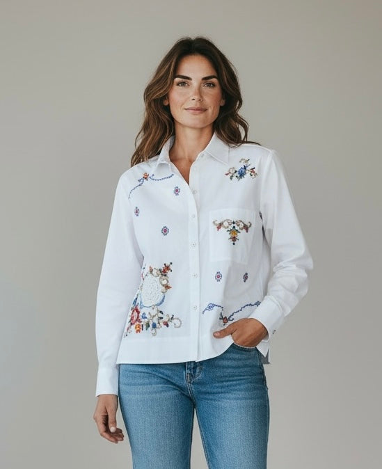Camicia in cotone con ricamo punto croce / 19.70