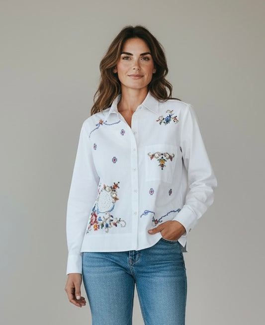 Camicia in cotone con ricamo punto croce / 19.70