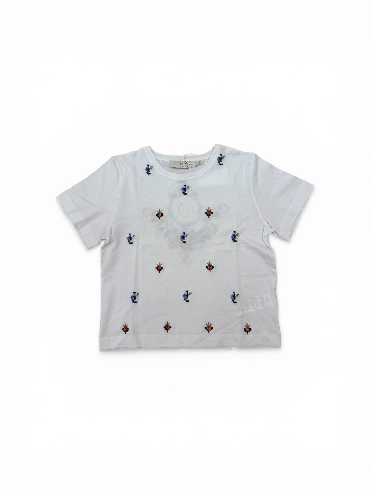 T-Shirt in cotone con ricamo a punto croce / 19.70